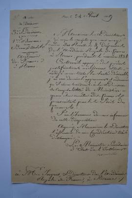 lettre accusant réception du compte des recettes et dépenses de l’Académie pour l’exercice 1838, ...