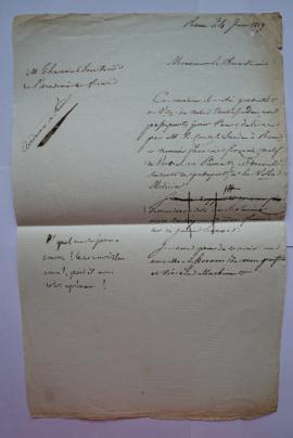 lettre informant de la remise du passeport pour Paris au nommé François Forzani, à Charles Théven...