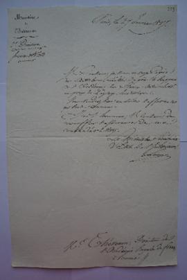 lettre accompagnant une copie des articles arrêtés d’après le Rapport de l’Académie des Baux-arts...