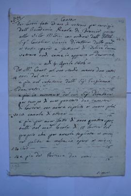 cahier des comptes et quittance pour les travaux d’avril à juin 1826, du vitrier Felice Durani à ...