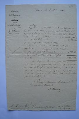 expédition du compte des recettes et dépenses pour 1833, du ministre de l’Intérieur, Thiers, à Ho...