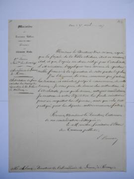 lettre autorisant de faire exécuter des travaux de réparation à la Villa Médicis, de Dumon, minis...