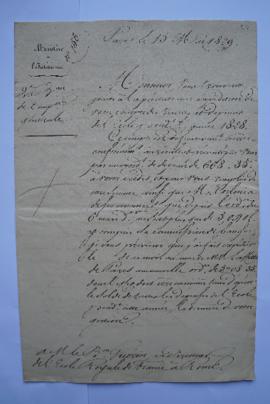 lettre jointe à l’expédition des comptes des recettes et dépenses pendant l’année 1828, du minist...