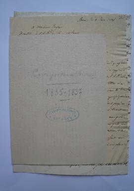« Correspondance (divers). 1835-1837 », tapuscrit sur la situation militaire servant de pochette ...