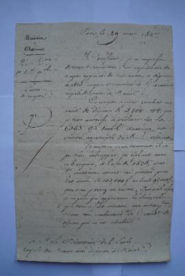 lettre envoi des comptes de 1825, du ministre de l’Intérieur à Pierre- Narcisse Guérin, fol. 267-268