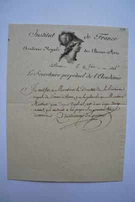 lettre autorisant de payer le graveur Achille Louis Martinet pour la planche d’après Raphaël, du ...