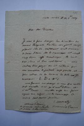 lettre demandant un payement et quittance pour le portage d’une caisse, d’Antonio Petrini à Lethi...