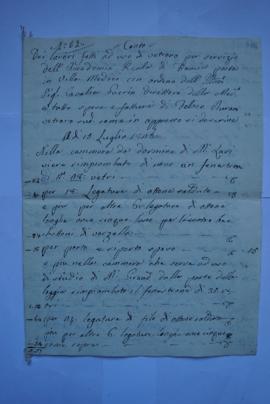 cahier des comptes et quittance pour les travaux de juillet à septembre 1826, du vitrier Felice D...