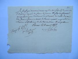 quittance pour le traitement et l’indemnité de table des mois de janvier à mars 1843 en qualité d...