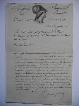 lettre accompagnant le rapport sur le dernier envoi, de Le Breton, secrétaire de la Classe des Be...