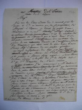 réponse à la lettre du 3 août 1808, de Lethière à Cutet, ministre de l’Intérieur, fol. 142