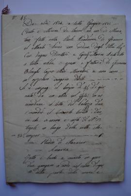cahier des comptes et quittance pour les travaux de décembre 1834 à juin 1835, du maçon Francesco...