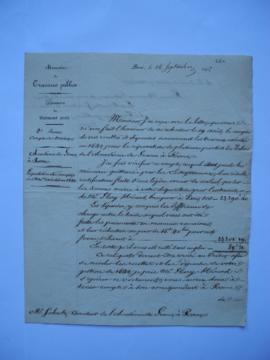 lettre relative à la liquidation du compte des travaux exécutés en 1841, de Dumon, ministre des T...