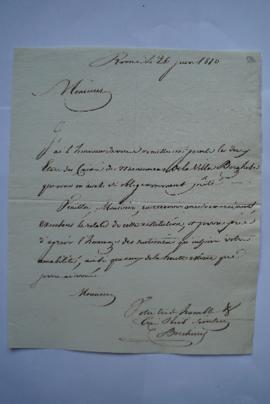 lettre jointe aux deux états des caisses des monuments de la Villa Borghèse     de Bocchini, comm...