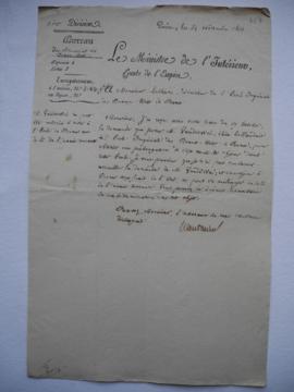 lettre servant de sous-pochette refusant à Vanderwal, peintre hollandais, de rester à l’Académie ...