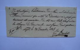 quittance pour le traitement et nourriture de 12 mois en 1828 à Naples, de François Bouchot, pein...