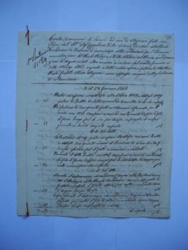cahier de comptes et quittance pour travaux, de janvier à mars 1843, de Mattia et Paolo Maes, maî...