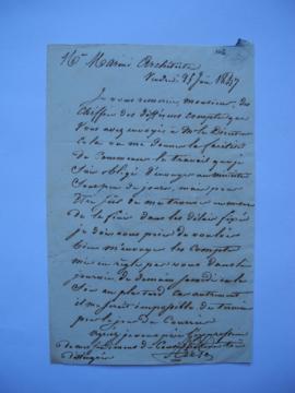 lettre demandant les comptes mis en règle, du secrétaire de l’Académie Alexis René Le Go à l’arch...