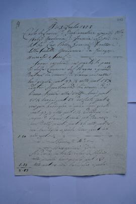 cahier des comptes et quittance pour les travaux du 8 juillet 1828, du badigeonneur Giuseppe Ariz...