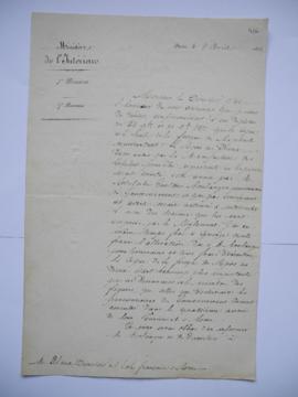 lettre informant du choix de Rodolphe Gustave Clarencé Boulanger, peintre, pour la réalisation d’...