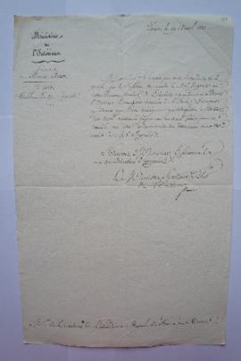 lettre au sujet du tableau terminé, commandé à Ingres, de Siméon à Charles Thévenin, fol. 187