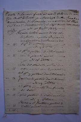 cahier des comptes et quittance pour les travaux du 2 janvier au 22 juin 1839, de Franco Carlieri...