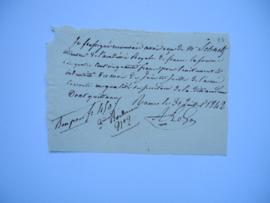 quittance pour traitement et indemnité de table des mois de juin et juillet 1842, du secrétaire d...