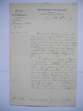lettre concernant les frais du nouvel inventaire des objets mobiliers de l’Académie de France à R...