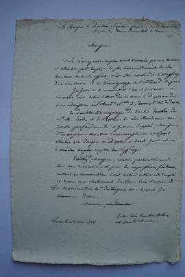 lettre de remerciement pour l’acte d’admission à l’Académie royale des Beaux-arts de Turin, au di...
