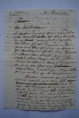 lettre concernant le mémoire du trésorier de Rome et donnant des nouvelles au sujet du fils de Le...