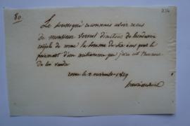 quittance pour le paiement d’un métronome, d’Honoré Mercier à Horace Vernet, fol. 236