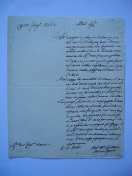 lettre au sujet des impôts, de Felice Argenti à l’architecte de l’Académie Giuseppe Marini, fol. ...
