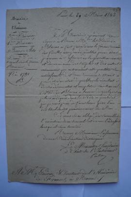 lettre demandant un travail sur le forum romain, du ministre de l’Intérieur à Pierre-Narcisse Gué...