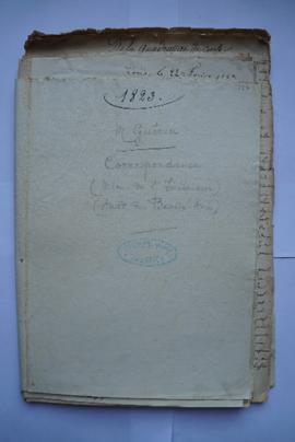 « 1823. M. Guérin. Correspondance (Min. de l’Intérieur). (Acad. Des Beaux-Arts) », pochette conte...