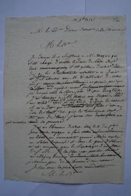lettre au sujet de la commande, confié à Mazais, du dessin représentant la vue pittoresque du Pal...