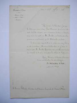 lettre approuvant le retour en France de l’architecte Gabriel Auguste Ancelet pour cause de santé