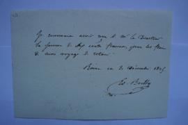 quittance pour les frais du voyage de retour, du musicien Edouard Boilly à Pierre-Narcisse Guérin...