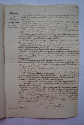 1819, 5 août : lettre au sujet de l’insuffisance des ateliers pour les pensionnaires dans l’Acadé...