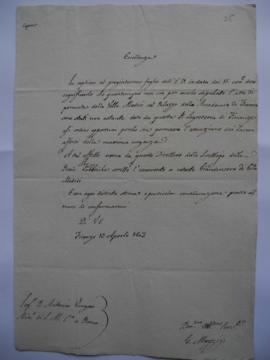 Lettre concernant la permission des travaux à la Villa Médicis, de G. Mozzi à Antonio Vargas, fol...