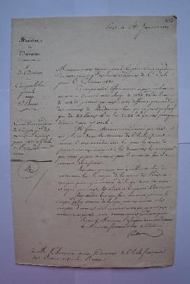 lettre concernant l’envoi d’une expédition du Compte général des recettes et dépenses pour 1821 d...
