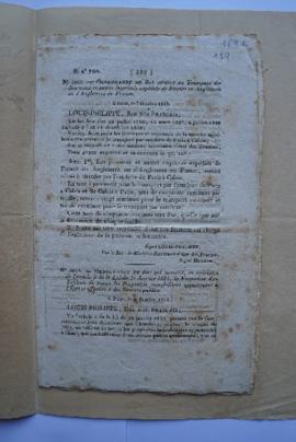 Bulletin des Lois n°260 ordonnance royale du 6 octobre 1833, insérée au Bulletin des lois n° 260,...