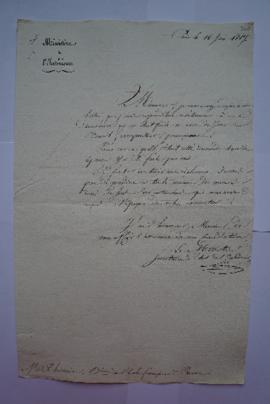 lettre accompagnant la réponse à la demande du compositeur Benoist, du ministre Laîné à Charles T...