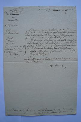 lettre accordant le congé de 15 jours au directeur pour se rendre à La Cour de Sardaigne pour pei...