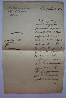 lettre demandant de faire accorder un permis de chasse à François Villain, pensionnaire, de Artau...