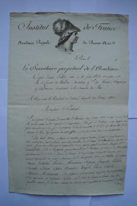 copie d’une lettre datée du 10 juin 1825, adressée par « M. Le Comte de Forbin, directeur G.al de...