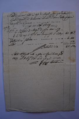 facture et quittance de Giuseppe Barollini, pour l’argentier Pietro Paolo Spagna à Ingres, fol. 281