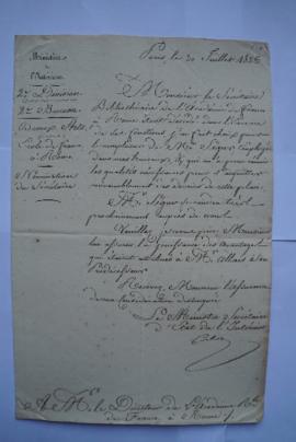 lettre de nomination du secrétaire M. Ségur suite au décès de M. Allais, secrétaire bibliothécair...