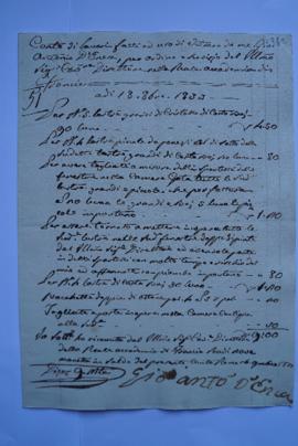 cahier de comptes et quittance pour les travaux du 18 octobre 1833, du vitrier Antonio d’Enea à H...