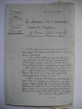 lettre servant de sous-pochette accompagnant le compte des 3 derniers mois 1807, revêtu de l’arrê...