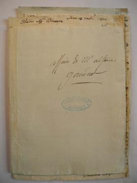 « Affaire de M. Alphonse Gaudar » : quittances, lettres, inventaire du pensionnaire après son déc...